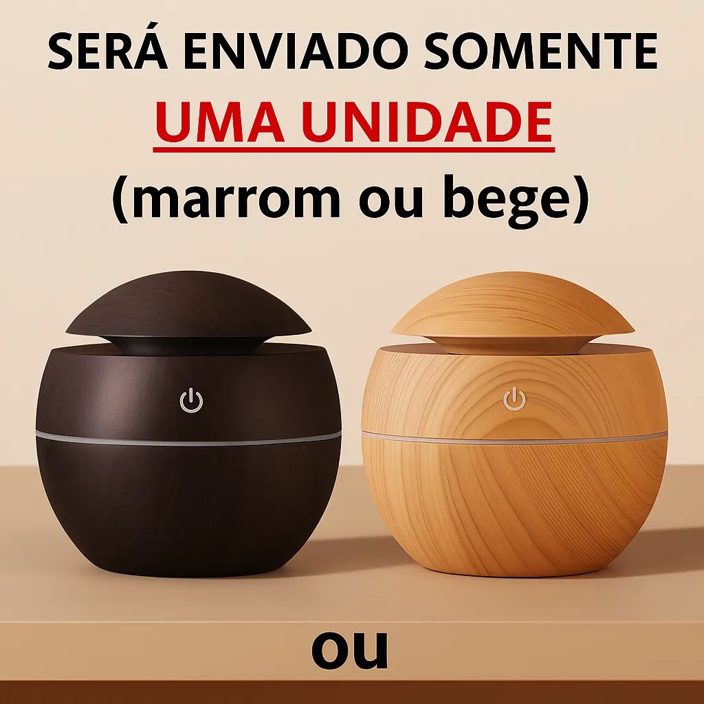 Difusor Aromático USB com Luz LED – Design Amadeirado, 130ml, Ultrassônico e Silencioso - Utyl