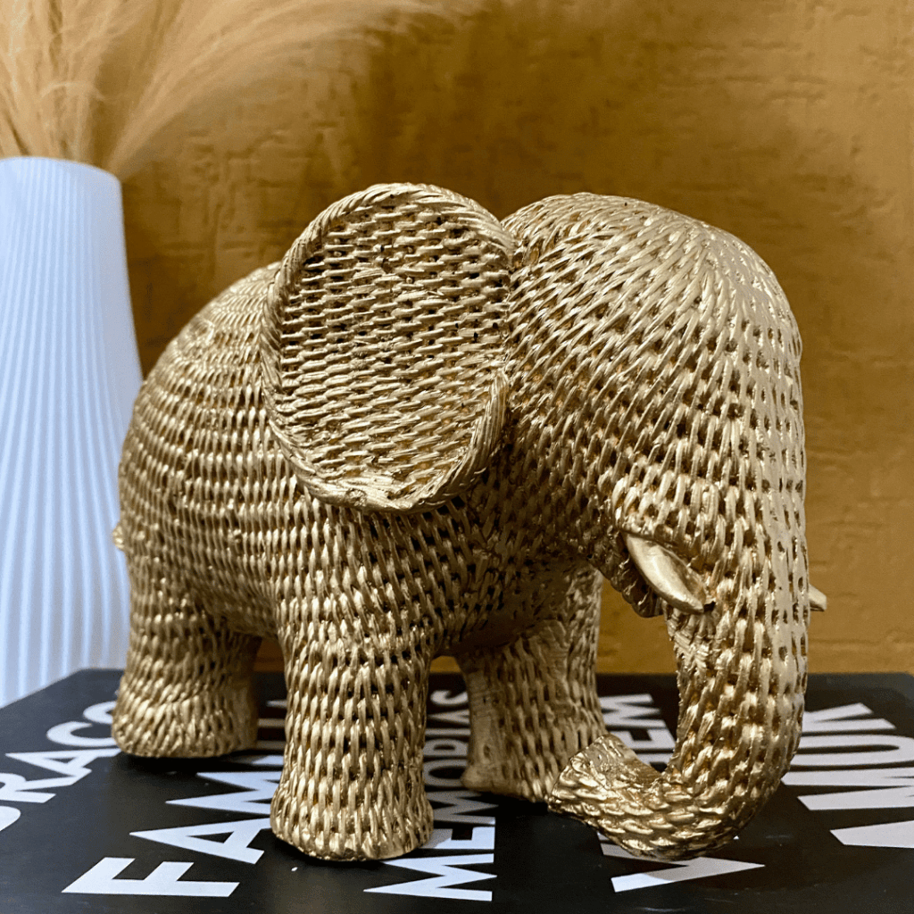 Elefante Decoração Sorte Estilo Rattan Sisal Dourado Luxo Casa Sala - Utyl