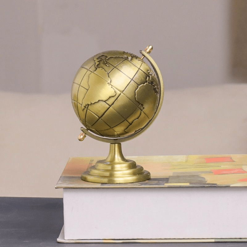 Globo Decorativo Giratório em Dourado Vintage – Estilo Mapa Mundi para Escritório ou Sala - Utyl