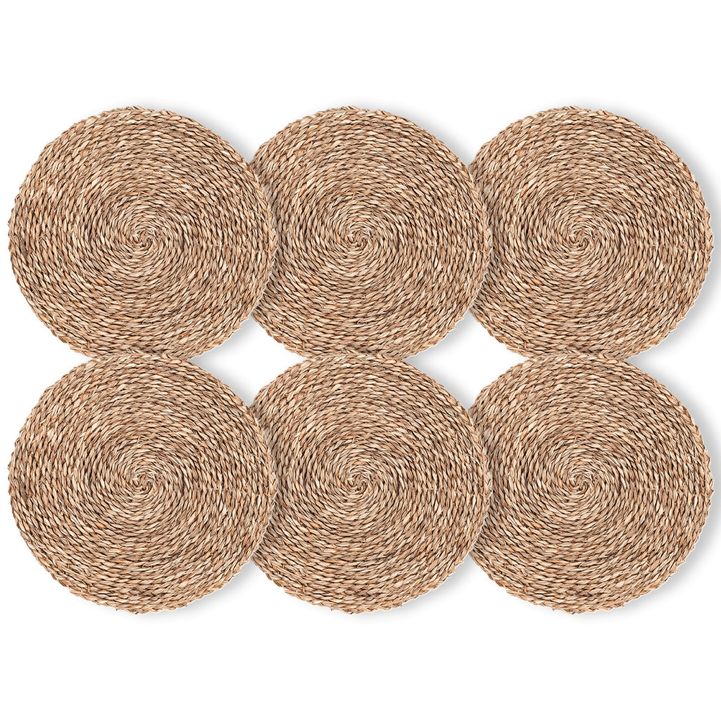 Kit 6 Jogos Americanos Redondos em Seagrass Natural – 38cm - Utyl