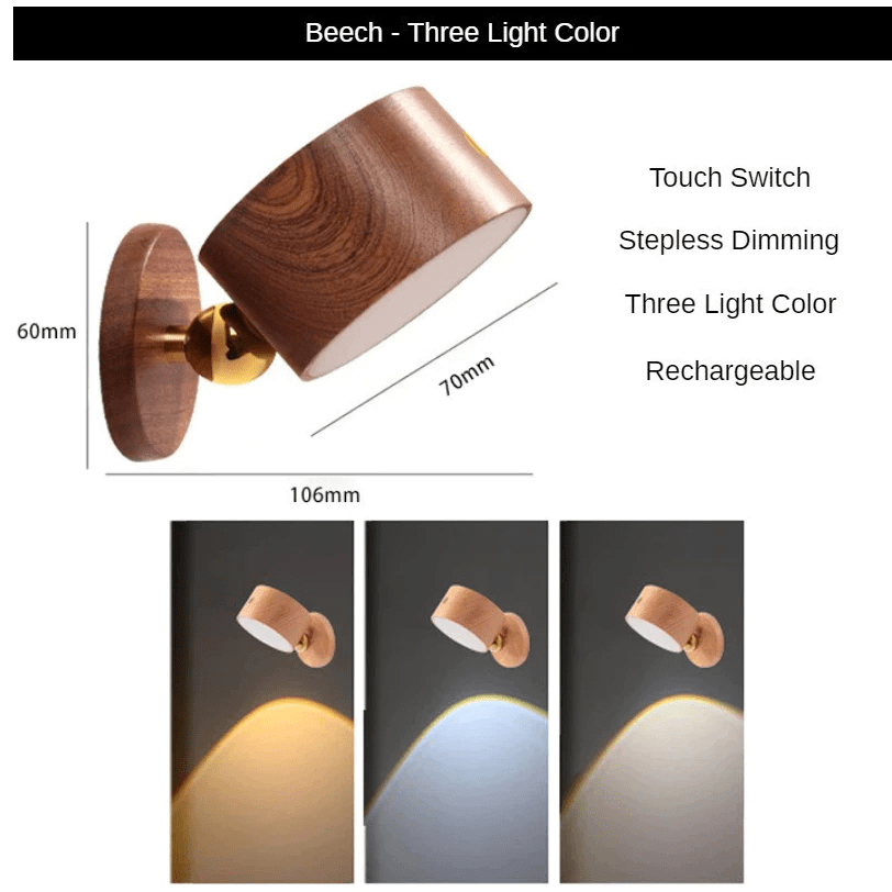 Luminária de Cabeceira Sem Fio com LED e Ímã – Luz para Leitura com Dimmer USB - Utyl