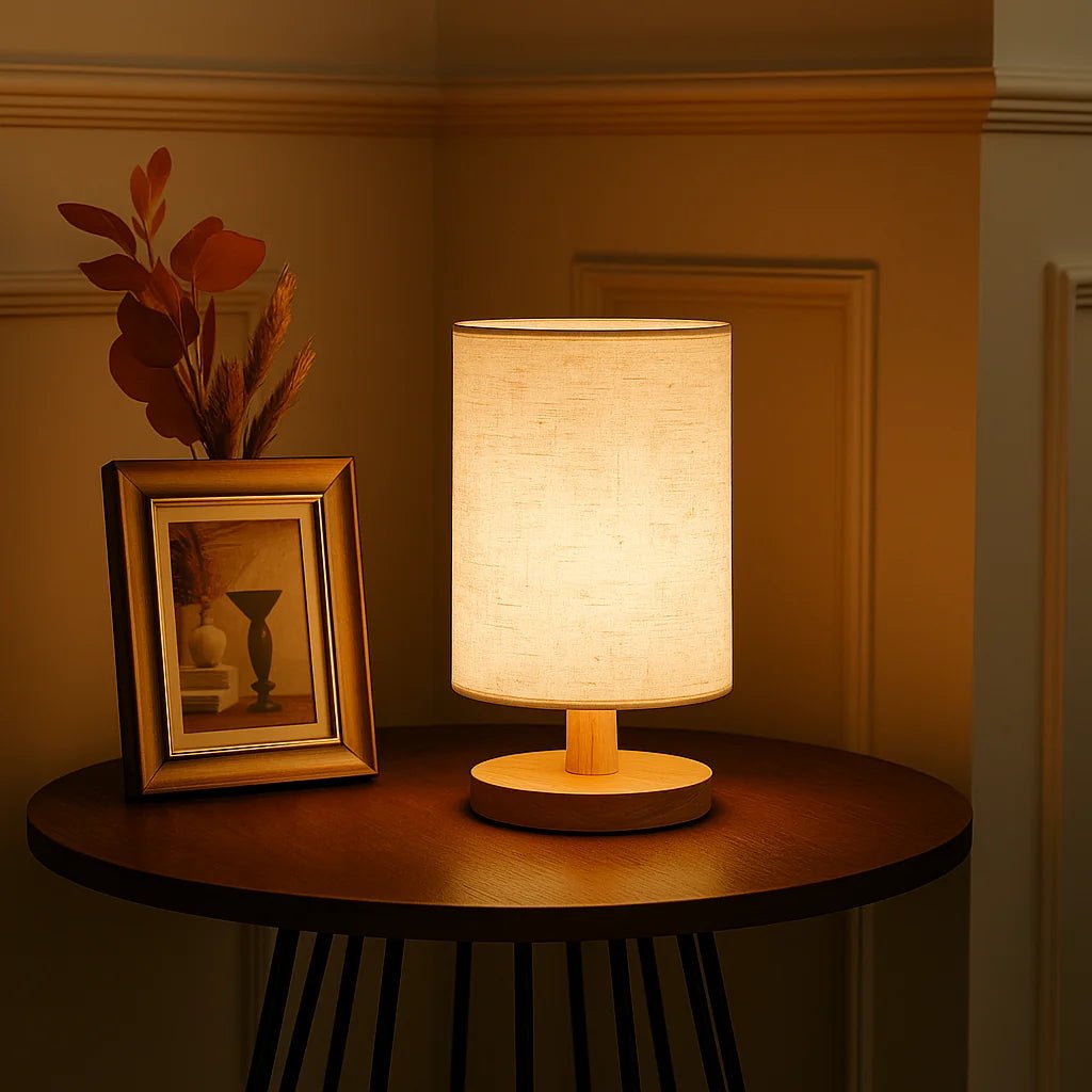 Luminária de Madeira USB com Luz Quente – Estilo Sofisticado para Cabeceira ou Mesa - Utyl
