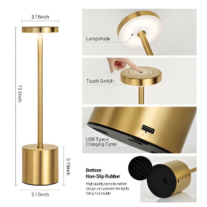 Luminária de Mesa LED Touch – Luxuosa, Recarregável, 3 Cores de Iluminação - Utyl