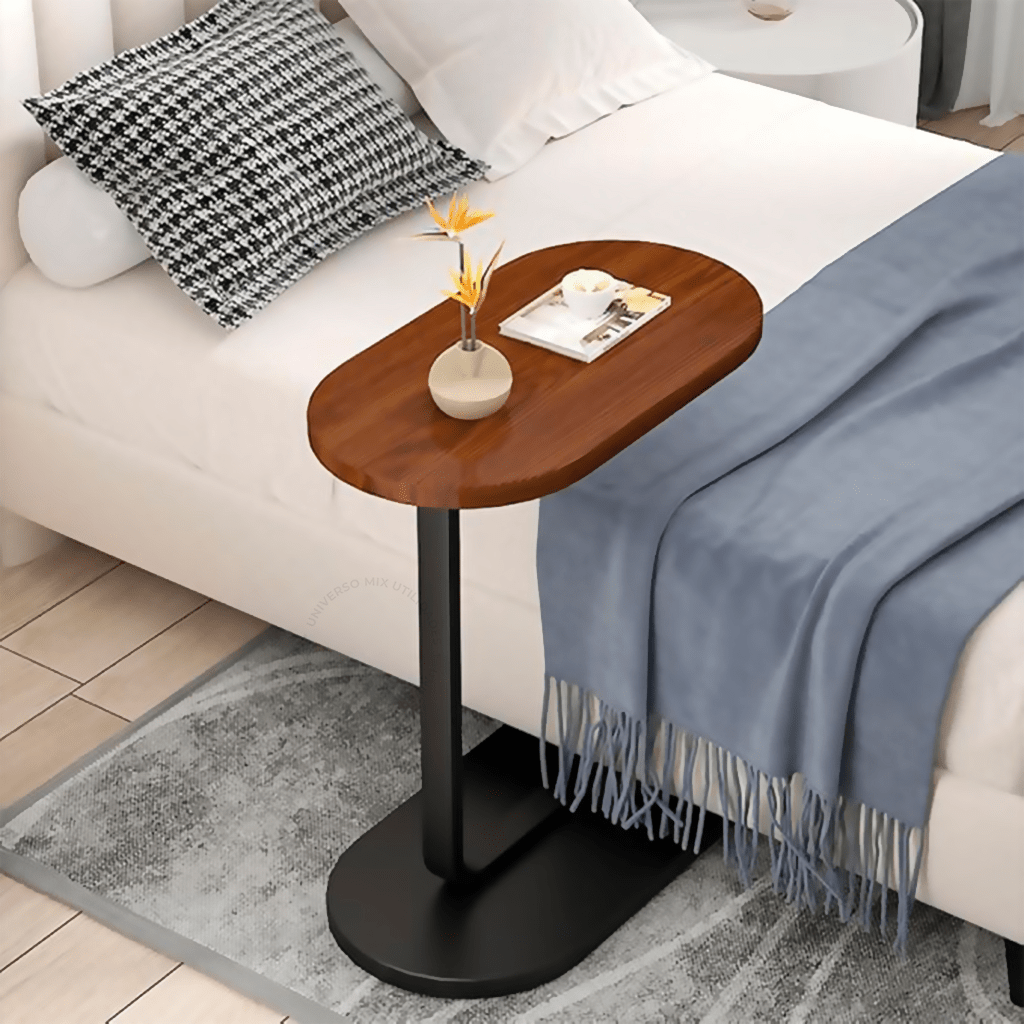 Mesa Lateral Retangular com Base Marrom Café – Tampo Amadeirado 45cm - Utyl
