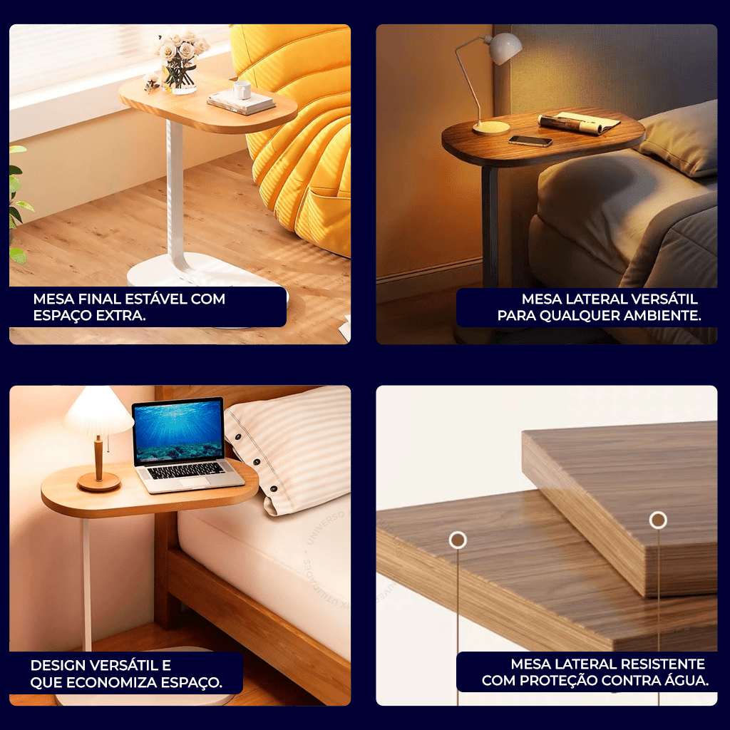 Mesa Lateral Retangular com Base Marrom Café – Tampo Amadeirado 45cm - Utyl