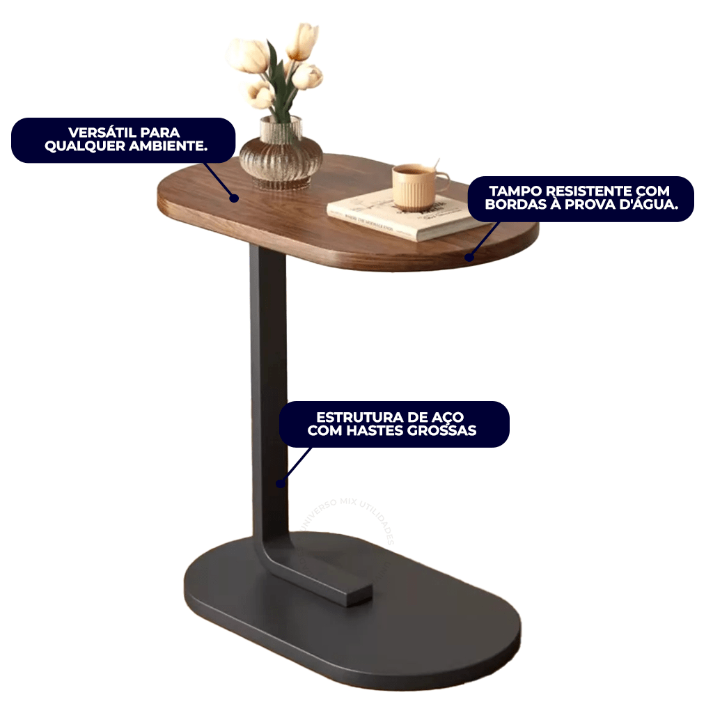 Mesa Lateral Retangular com Base Marrom Café – Tampo Amadeirado 45cm - Utyl