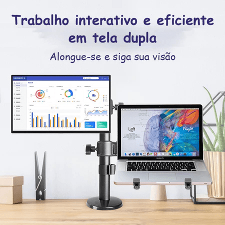 Suporte Duplo Articulado para Monitor e Notebook 13"–27" – Ergonomia e Organização Profissional - Utyl