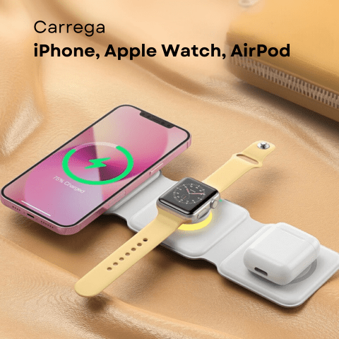 Carregador 3 em 1 Magnetico 15W Sem fio, dobrável para iPhone 12 e 13, Airpod, IWatch 6 e 7 - Utyl