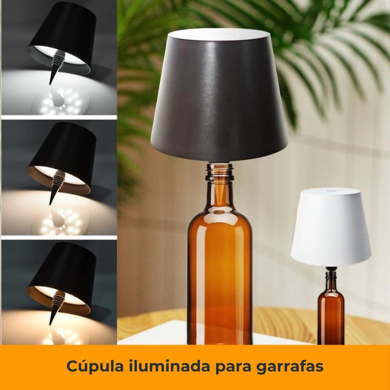 Cúpula LED Recarregável para Garrafas – Toque Inteligente, 3 Cores e Brilho Ajustável - Utyl