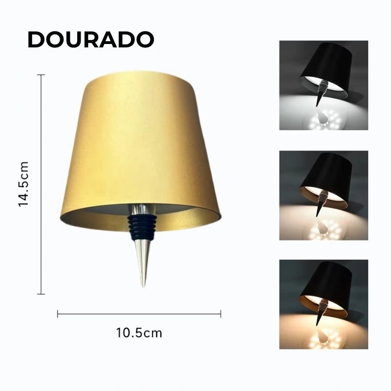 Cúpula LED Recarregável para Garrafas – Toque Inteligente, 3 Cores e Brilho Ajustável - Utyl