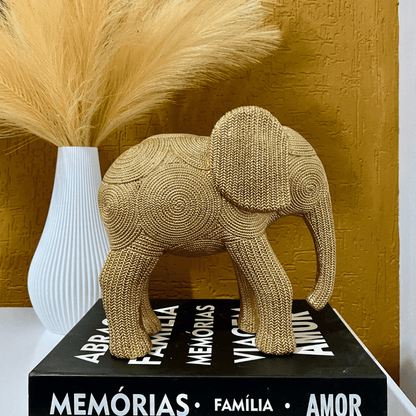 Elefante Decoração Sorte Estilo Rattan Sisal Dourado Luxo Casa Sala - Utyl