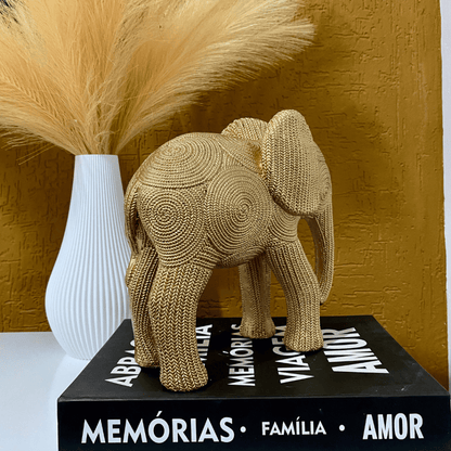 Elefante Decoração Sorte Estilo Rattan Sisal Dourado Luxo Casa Sala - Utyl