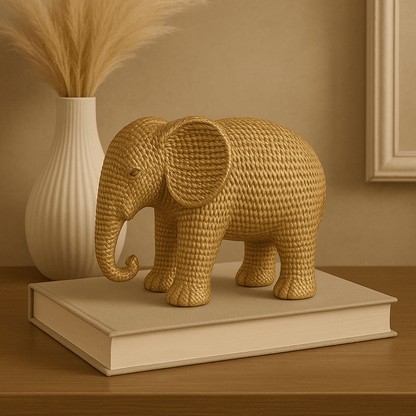 Elefante Decoração Sorte Estilo Rattan Sisal Dourado Luxo Casa Sala - Utyl