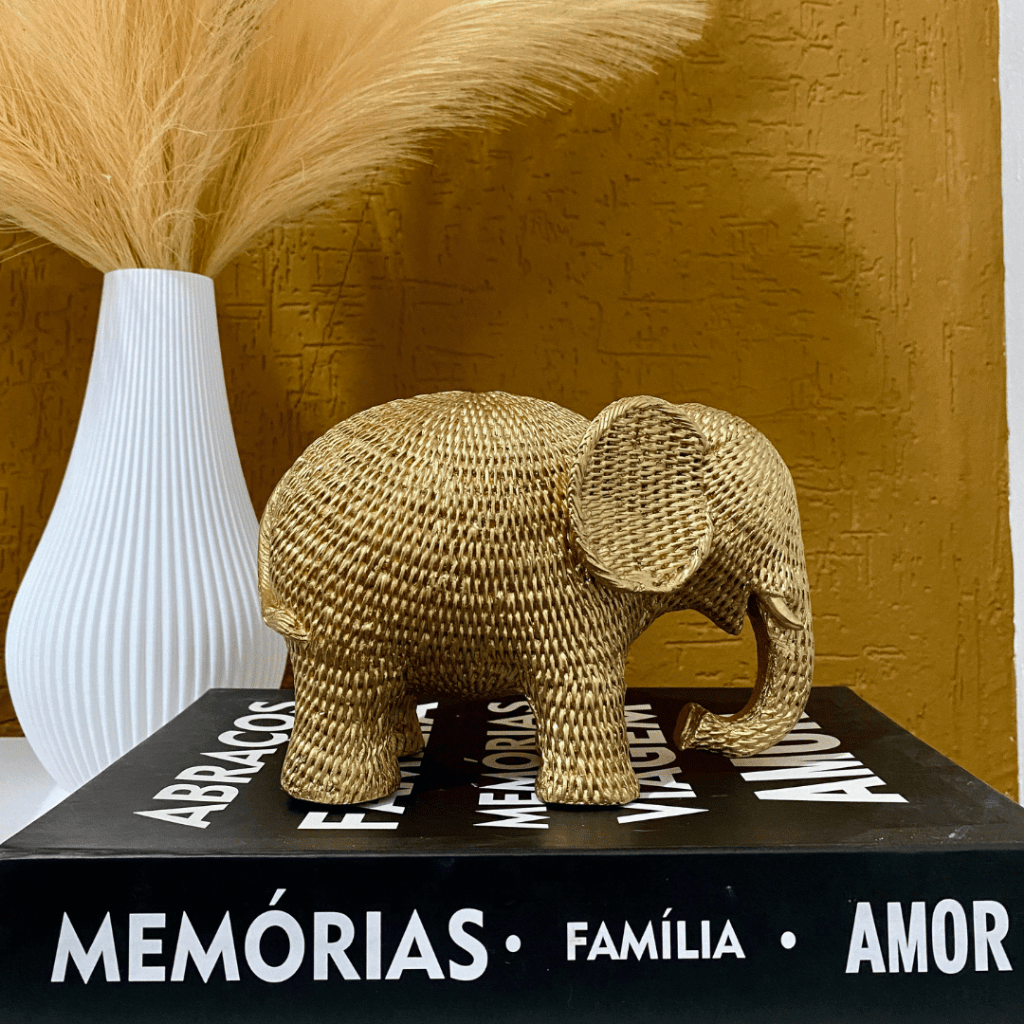 Elefante Decoração Sorte Estilo Rattan Sisal Dourado Luxo Casa Sala - Utyl