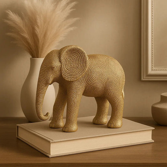 Elefante Decoração Sorte Estilo Rattan Sisal Dourado Luxo Casa Sala - Utyl