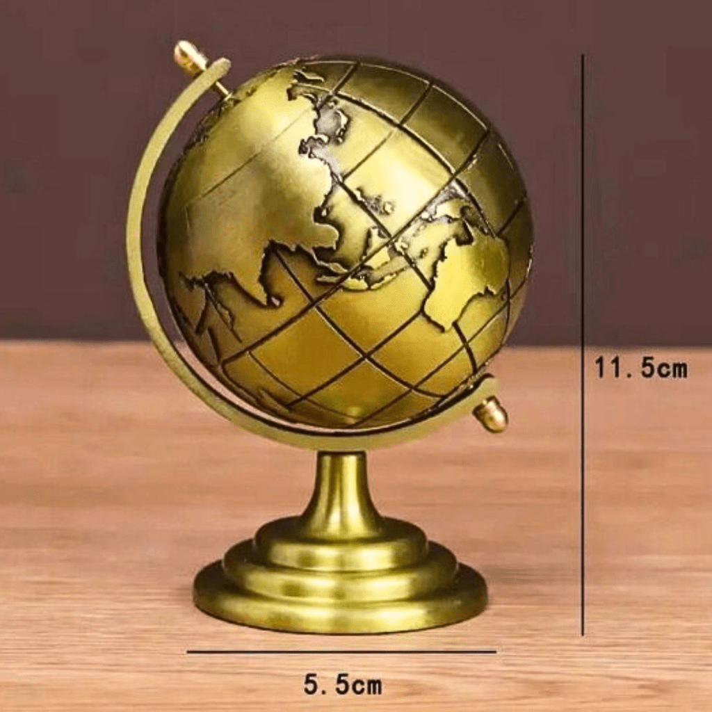 Globo Decorativo Giratório em Dourado Vintage – Estilo Mapa Mundi para Escritório ou Sala - Utyl