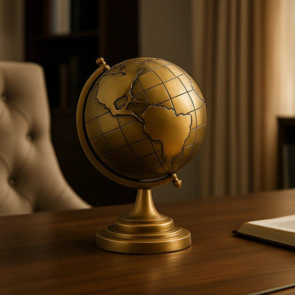 Globo Decorativo Giratório em Dourado Vintage – Estilo Mapa Mundi para Escritório ou Sala - Utyl