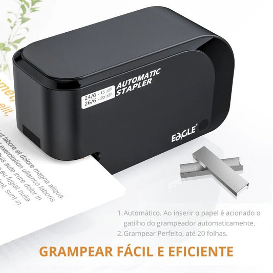 Grampeador Automático Elétrico Versão 2.0. Capacidade de 20 folhas, 2000 grampos grátis, uso com pilhas ou energia. - Utyl