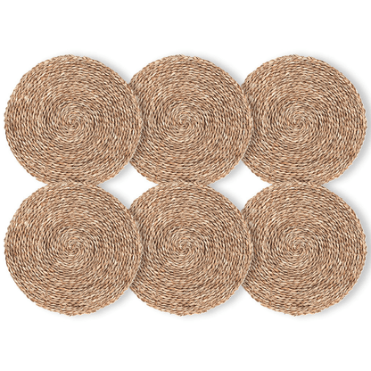 Kit 6 Jogos Americanos Redondos em Seagrass Natural – 38cm - Utyl