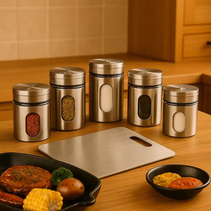 Kit 6 Porta Condimentos em Aço Inox e Vidro - Saleiro e Pimenteiro 80ml - Utyl