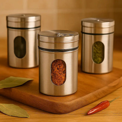Kit 6 Porta Condimentos em Aço Inox e Vidro - Saleiro e Pimenteiro 80ml - Utyl