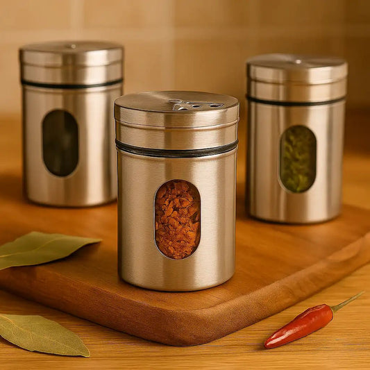 Kit 6 Porta Condimentos em Aço Inox e Vidro - Saleiro e Pimenteiro 80ml - Utyl