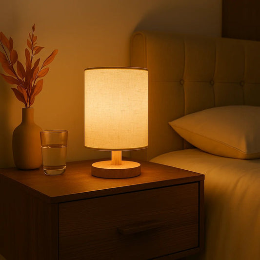 Luminária de Madeira USB com Luz Quente – Estilo Sofisticado para Cabeceira ou Mesa - Utyl