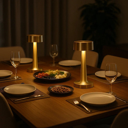 Luminária de Mesa Retrô LED – Toque, 3 Cores, Recarregável para Jantar Sofisticado - Utyl