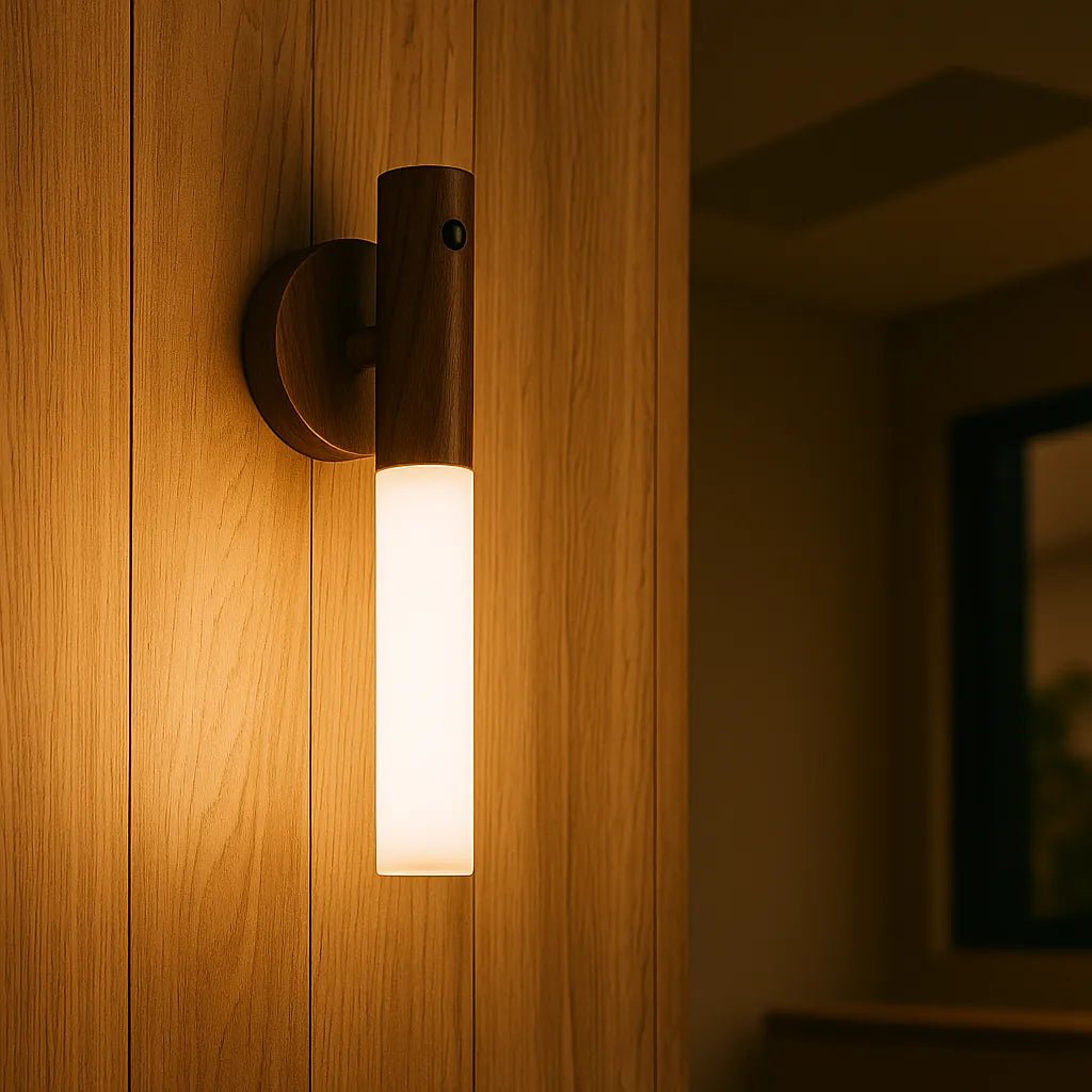 Luminária Inteligente com Sensor de Movimento e Base Magnética – Madeira Minimalista USB - Utyl