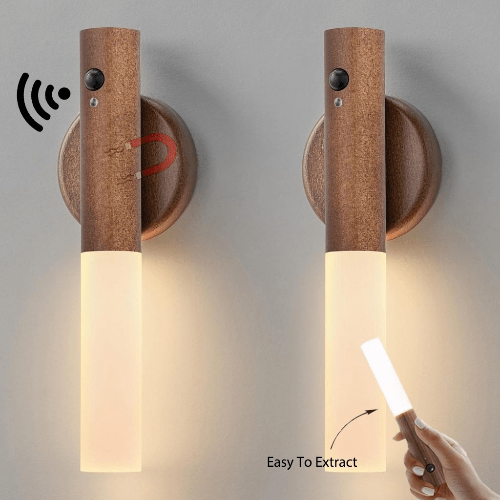 Luminária Inteligente com Sensor de Movimento e Base Magnética – Madeira Minimalista USB - Utyl