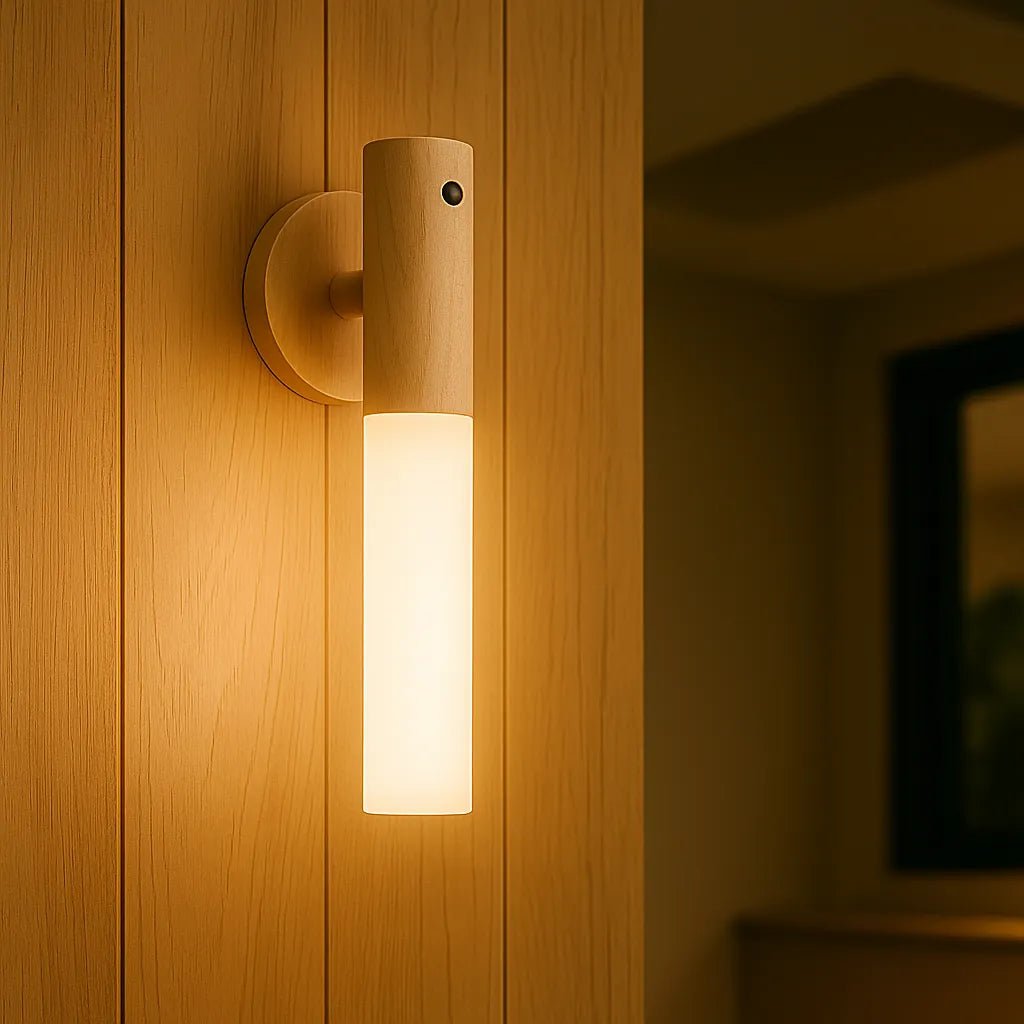 Luminária Inteligente com Sensor de Movimento e Base Magnética – Madeira Minimalista USB - Utyl