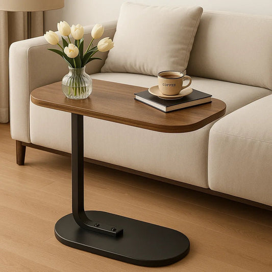 Mesa Lateral Retangular com Base Marrom Café – Tampo Amadeirado 45cm - Utyl