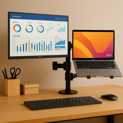 Suporte Duplo Articulado para Monitor e Notebook 13"–27" – Ergonomia e Organização Profissional - Utyl