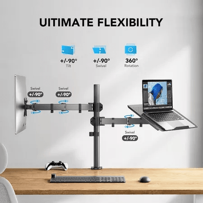 Suporte Duplo Articulado para Monitor e Notebook 13"–27" – Ergonomia e Organização Profissional - Utyl